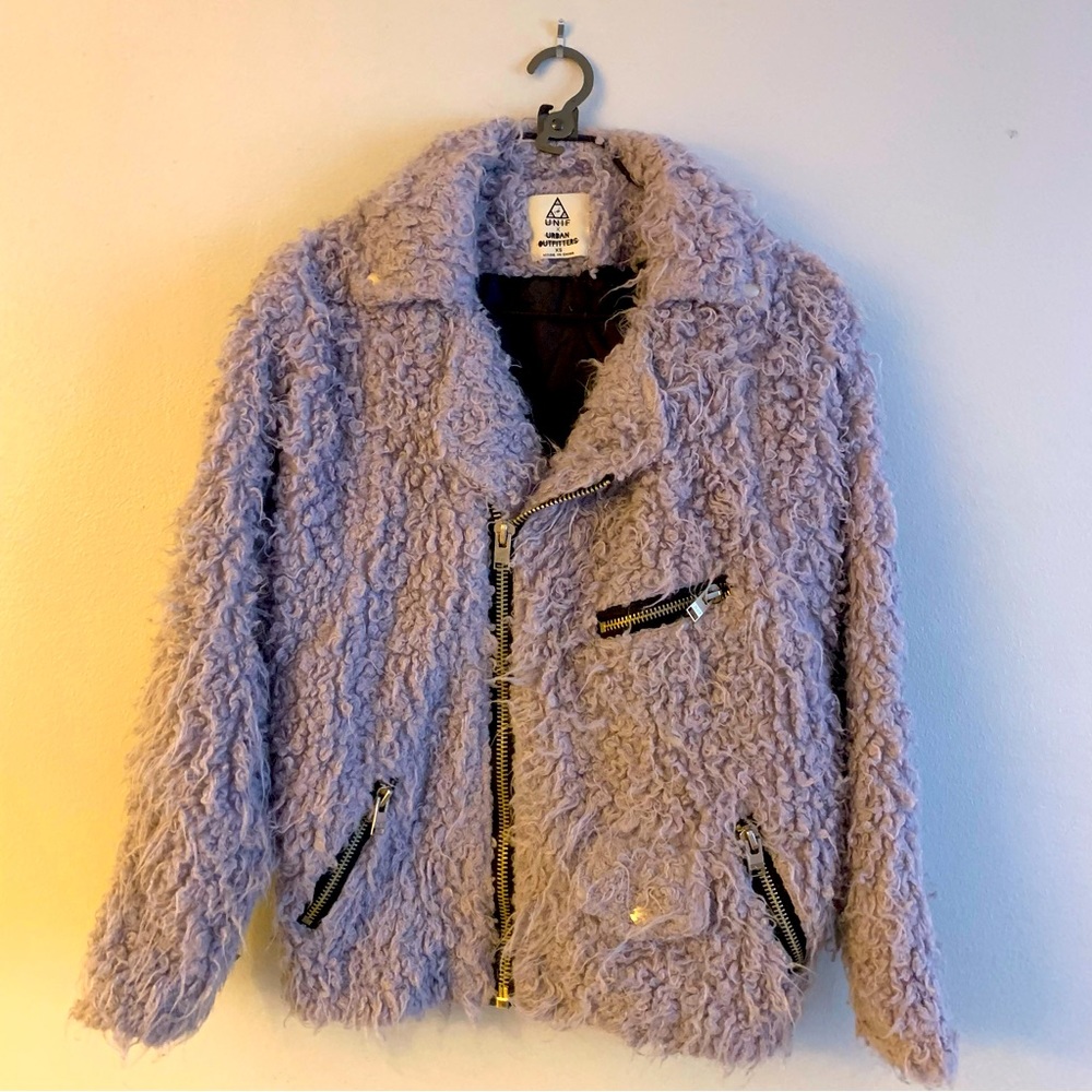 Unif Lilac Shearling Moto Jacket Gem